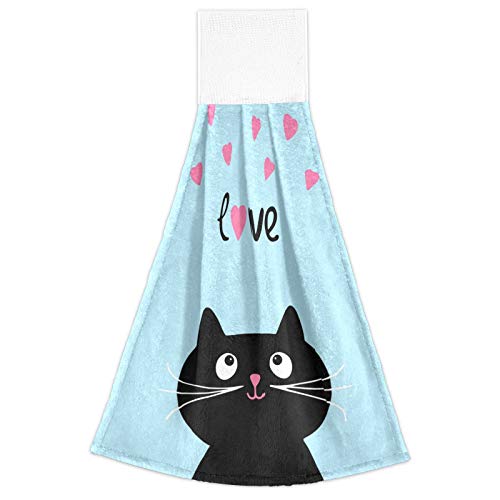 COOLDEER 2 PCS Love Cat Kitchen Hand Towels Fast Dry Hanging Tie Towels Soft Coral Velvet Dish Wipe Cloth for Kitchen Bathroom Use