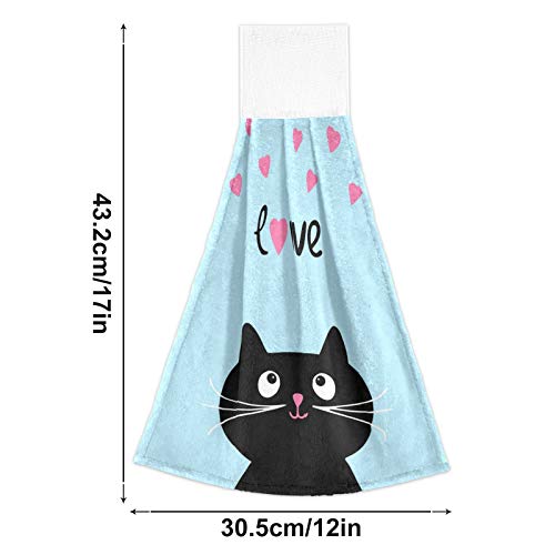 COOLDEER 2 PCS Love Cat Kitchen Hand Towels Fast Dry Hanging Tie Towels Soft Coral Velvet Dish Wipe Cloth for Kitchen Bathroom Use