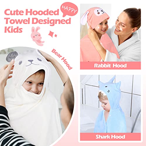 Moukeren 3 Pieces Bamboo Hooded Towel for Kids 27.5 x 50 Inch Large Size Kids Bath Towel Kids Absorbent Bathrobe Blanket for Kids 3-10 Yrs Boys Girls Shower