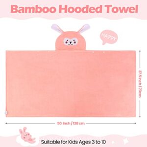 Moukeren 3 Pieces Bamboo Hooded Towel for Kids 27.5 x 50 Inch Large Size Kids Bath Towel Kids Absorbent Bathrobe Blanket for Kids 3-10 Yrs Boys Girls Shower