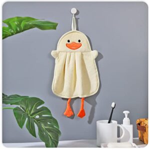 tyrafry cute duck hand towels super soft microfiber bathroom towels water absorbent machine washable kitchen towels decorative hand towels with hanging loop, yellow