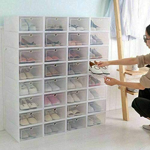 MFCHY Stackable Shoe Storage,Multifunction Unisex Transparent Shoes Storage Box with Cover 34x24x13cm