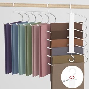2 pack pants hangers space saving - 6 tier multi functional pants rack for hanging pants,scarf,jean,clothes - folding collapsible hangers for closet organizer,non-slip multiple hangers for men women
