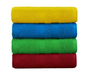 cotton craft primary colors hand towels - set of 4 soft absorbent 100% cotton face towel - bright colorful dorm kids everyday hand towels - pool shower gym kitchen bathroom towel - 16x26 - multi color