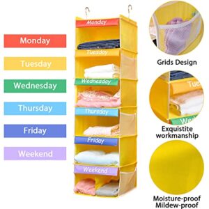 Ximenger Weekly Closet Organizers & Storage Hanging Daily Closet Shelves with 6-Shelf Foldable Oxford Cloth Weekday Clothes Organizer