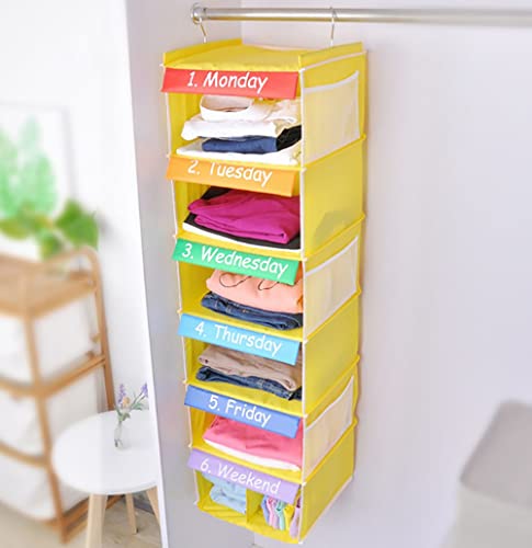 Ximenger Weekly Closet Organizers & Storage Hanging Daily Closet Shelves with 6-Shelf Foldable Oxford Cloth Weekday Clothes Organizer