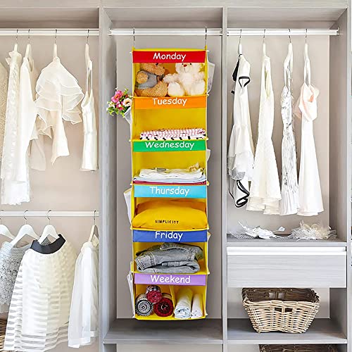 Ximenger Weekly Closet Organizers & Storage Hanging Daily Closet Shelves with 6-Shelf Foldable Oxford Cloth Weekday Clothes Organizer