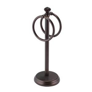 mDesign Steel Towel Rack Holder Stand with 2 Hanging Rings for Bathroom Vanity Countertops - Space Saving Hand Towel Holder - Hyde Collection - Bronze