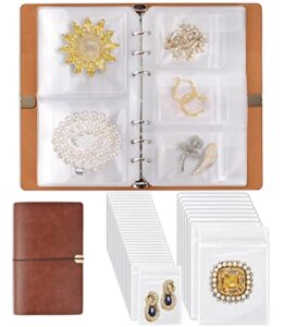 chezmax travel jewelry organizer, transparent jewelry storage book with pockets, pu leather earrings album, small accessories holder for bracelets necklace rings (40 grids+40 anti-oxidation pvc bags)