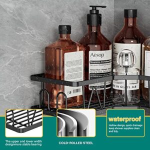 MBTTODF Corner Shower 2-Pack Shower Organizer Corner Shower Shelf with Sopa Dish Adhesive Stainless Steel Shower Rack for Bathroom Storage (Matte Black) (2-Pack)