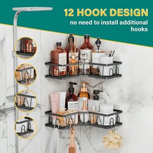 MBTTODF Corner Shower 2-Pack Shower Organizer Corner Shower Shelf with Sopa Dish Adhesive Stainless Steel Shower Rack for Bathroom Storage (Matte Black) (2-Pack)