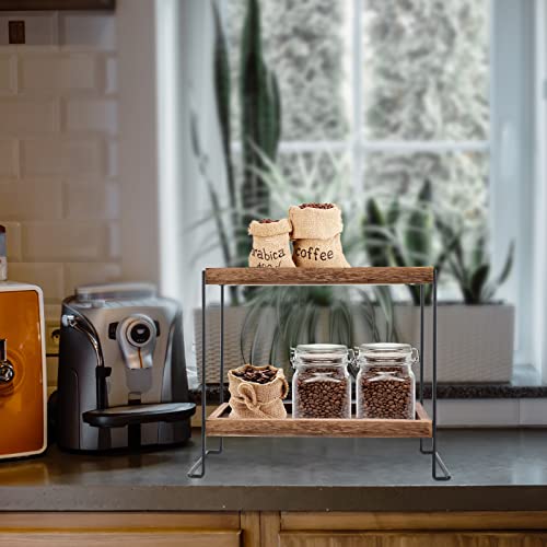 2 Tier Bathroom Counter Organizer, Standing Rack Cosmetic Holder, Bathroom Wood Tray for Countertop Storage, Vanity Tray Organizer and Storage Kitchen Counter Organizers Spice Rack