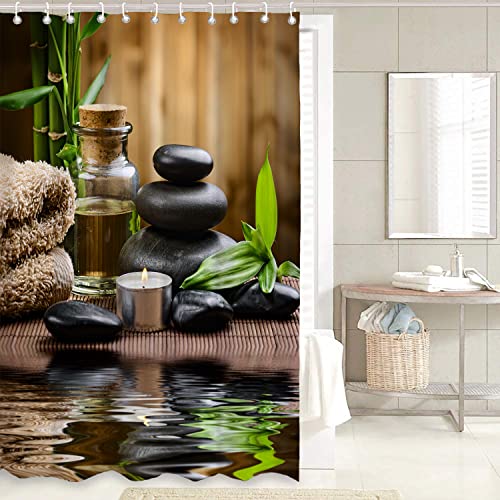 BUSOIYOU 4 Pcs Zen Stone Shower Curtain Sets with Rugs , Meditation Design Waterproof Fabric Bathroom Shower Curtain，with Non-Slip Rugs Toilet Lid Cover and Bath Mat Bathroom Set 72" x 72"