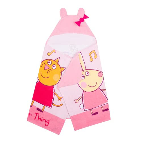 Franco Peppa Pig Kids Bath/Pool/Beach Soft Cotton Terry Hooded Towel Wrap, 24 in x 50 in