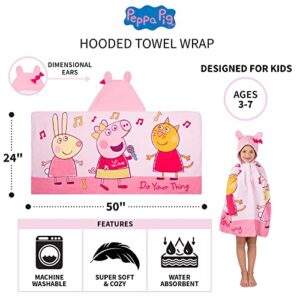 Franco Peppa Pig Kids Bath/Pool/Beach Soft Cotton Terry Hooded Towel Wrap, 24 in x 50 in