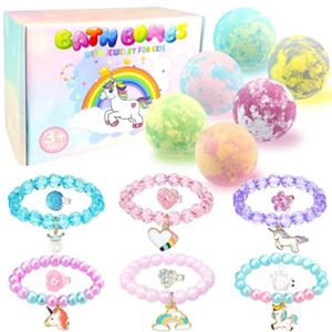 Bath Bombs for Kids with Surprise Inside 6 Large Organic Bubble Kids Bath Bomb with Bracelets and Rings Toys Safe and Natural bathbombs Easter Gifts for 4 5 6 7 8 9 Years Old Girls Birthday Christmas