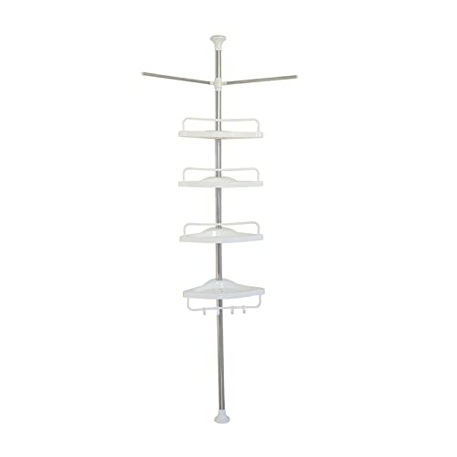 Shower Corner Caddy Organizer for Bathroom, Adjustable Tension Pole Shower Shelf 4 Tier Stand Up Shower Caddy Shelf for Bathroom Kitchen Lavatory, 43 to 122inch Height, Gdrsauya10