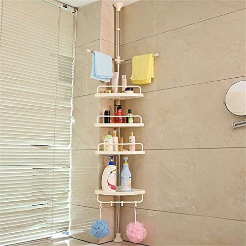 Shower Corner Caddy Organizer for Bathroom, Adjustable Tension Pole Shower Shelf 4 Tier Stand Up Shower Caddy Shelf for Bathroom Kitchen Lavatory, 43 to 122inch Height, Gdrsauya10