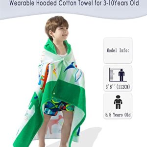 VOOVA & MOVAS Kids Towels with Hood | Soft Cotton (30X50 inches) Beach | Pool | Bath Towels | Summer Beach Essentials | Wrap Bathrobe for Boys Ages 3-10, for Toddler, Dinosaur | Dino