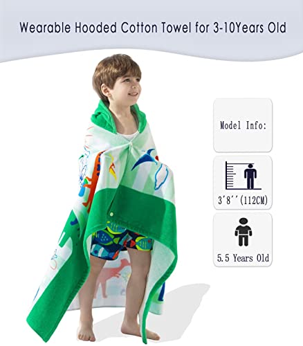 VOOVA & MOVAS Kids Towels with Hood | Soft Cotton (30X50 inches) Beach | Pool | Bath Towels | Summer Beach Essentials | Wrap Bathrobe for Boys Ages 3-10, for Toddler, Dinosaur | Dino