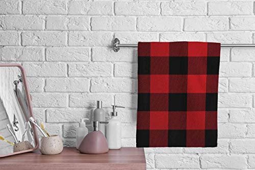 oFloral Black and Red Buffalo Check Plaid Hand Towels Cotton Washcloths,Classic Lumberjack Plaid Checker Pattern Soft Towels for Bath/Yoga/Golf/Hair/Face Towel for Men/Women/Girl/Boys 15X30 Inch