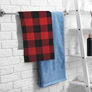 oFloral Black and Red Buffalo Check Plaid Hand Towels Cotton Washcloths,Classic Lumberjack Plaid Checker Pattern Soft Towels for Bath/Yoga/Golf/Hair/Face Towel for Men/Women/Girl/Boys 15X30 Inch