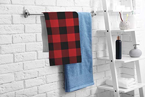 oFloral Black and Red Buffalo Check Plaid Hand Towels Cotton Washcloths,Classic Lumberjack Plaid Checker Pattern Soft Towels for Bath/Yoga/Golf/Hair/Face Towel for Men/Women/Girl/Boys 15X30 Inch