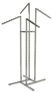 only garment racks #2233 clothing rack - heavy duty chrome 4 way rack, adjustable arms, square tubing, perfect for clothing store display with 4 slanted arms