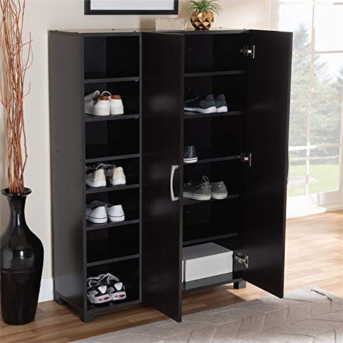 Baxton Studio Marine Modern and Contemporary Wenge Dark Brown Finished 2-Door Wood Entryway Shoe Storage Cabinet with Open Shelves