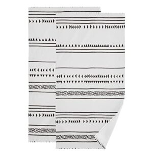 shustary 2 pack boho hand towels for bathroom,microfiber soft absorbent black and white kitchen dish towels decorative chic triangle and geometric tassel bath towel for bathroom,face,gym,spa 14"x28"
