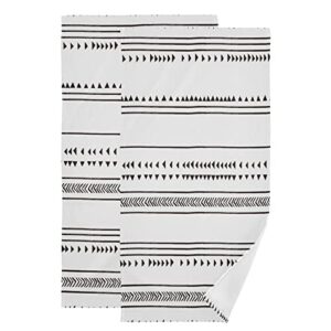 SHUSTARY 2 Pack Boho Hand Towels for Bathroom,Microfiber Soft Absorbent Black and White Kitchen Dish Towels Decorative Chic Triangle and Geometric Tassel Bath Towel for Bathroom,Face,Gym,Spa 14"x28"