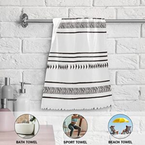 SHUSTARY 2 Pack Boho Hand Towels for Bathroom,Microfiber Soft Absorbent Black and White Kitchen Dish Towels Decorative Chic Triangle and Geometric Tassel Bath Towel for Bathroom,Face,Gym,Spa 14"x28"