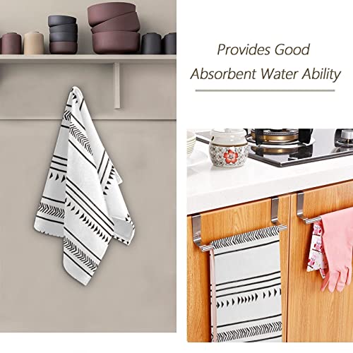 SHUSTARY 2 Pack Boho Hand Towels for Bathroom,Microfiber Soft Absorbent Black and White Kitchen Dish Towels Decorative Chic Triangle and Geometric Tassel Bath Towel for Bathroom,Face,Gym,Spa 14"x28"