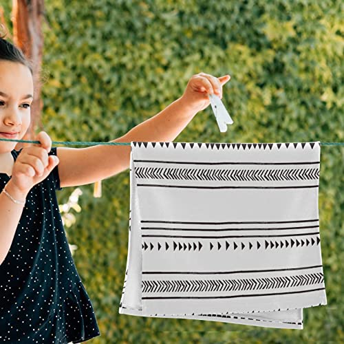 SHUSTARY 2 Pack Boho Hand Towels for Bathroom,Microfiber Soft Absorbent Black and White Kitchen Dish Towels Decorative Chic Triangle and Geometric Tassel Bath Towel for Bathroom,Face,Gym,Spa 14"x28"