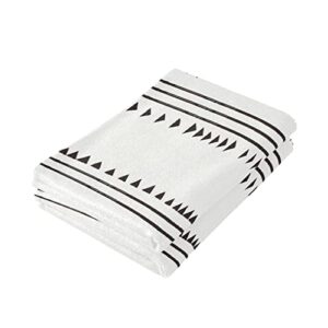 SHUSTARY 2 Pack Boho Hand Towels for Bathroom,Microfiber Soft Absorbent Black and White Kitchen Dish Towels Decorative Chic Triangle and Geometric Tassel Bath Towel for Bathroom,Face,Gym,Spa 14"x28"