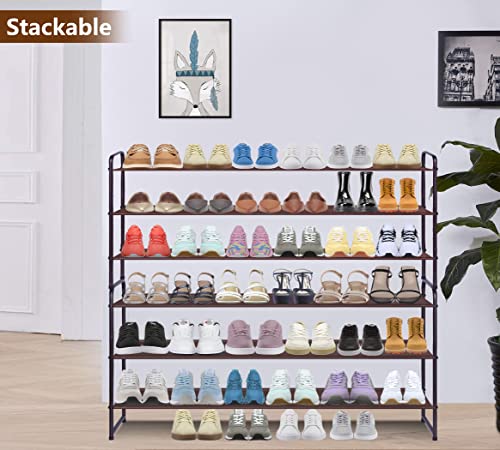 AOODA 3-Tier Long Shoe Rack for Closet Stackable Wide Shoe Shelf, 4 Tier Long Metal Shoe Organizer for Closet, 2 Item Bundle