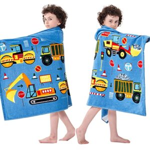 Bavilk Kids Hooded Bath Beach Towel Girls Boys Swim Pool Cover Up Super Absorbent Cute Cartoon Animal Full Vitality (Blue Car)