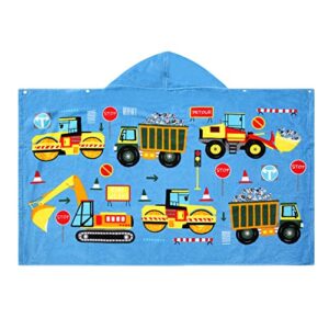 Bavilk Kids Hooded Bath Beach Towel Girls Boys Swim Pool Cover Up Super Absorbent Cute Cartoon Animal Full Vitality (Blue Car)