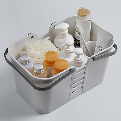 YGpretty Plastic Storage Basket with Handles, Shower Caddy Tote Portable Organizer Bins for Bathroom, Dorm, Kitchen, Bedroom,Outdoors (White, 1Pack)