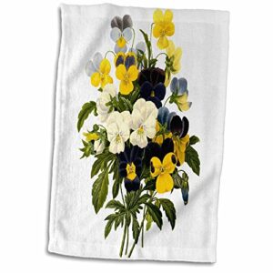 3d rose redoute vintage watercolor floral beautiful pansies viola sp hand/sports towel, 15 x 22
