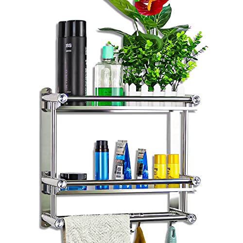 H S T Bathroom Shelves Wall Mounted, SUS 304 Stainless Steel Holder Organizer, No Drilling Adhesive Wall Mounted Bathroom Shelf for Shampoo (Silver)