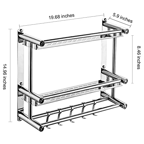 H S T Bathroom Shelves Wall Mounted, SUS 304 Stainless Steel Holder Organizer, No Drilling Adhesive Wall Mounted Bathroom Shelf for Shampoo (Silver)