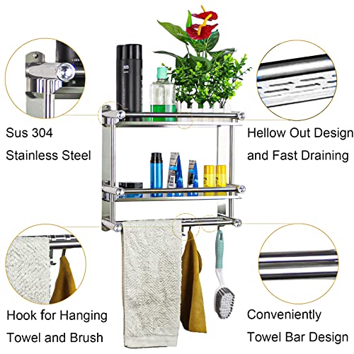 H S T Bathroom Shelves Wall Mounted, SUS 304 Stainless Steel Holder Organizer, No Drilling Adhesive Wall Mounted Bathroom Shelf for Shampoo (Silver)