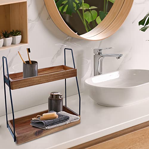 Demigo Acacia Bathroom Organizer Countertop, 2-Tier Wood Counter Standing Rack, Countertop Storage Shelf for Organizing Bathroom Kitchen Office Desk Vanity Cosmetic Balcony