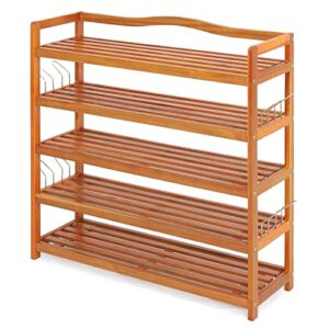 happygrill shoe rack 5-tier entryway shoe shelf acacia wood storage organizer free standing shelves