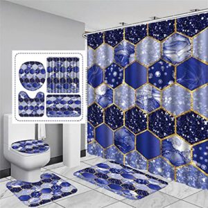 4pcs glitter marble shower curtains with rugs bath mat toilet lid cover and 12 hooks waterproof bling marble bathroom shower curtain set