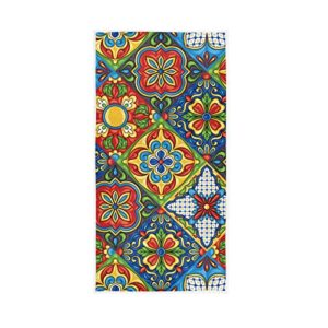 anyangquji mexican talavera tile hand towels soft absorbent bath large hand towels for bathroom kitchen hotel spa hand towels 15"x30"