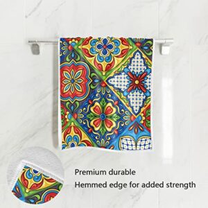 Anyangquji Mexican Talavera Tile Hand Towels Soft Absorbent Bath Large Hand Towels for Bathroom Kitchen Hotel Spa Hand Towels 15"X30"