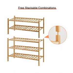 FUNGTN 2/3 Tier Bamboo Shoe Rack, Stand Shelf Shelving Hallway Easy Build Shelves, Large Storage Capacity Wooden Shoe Stand and Organiser, Perfect for Hallway, Bedroom, Small Spaces,B-Three~Layers