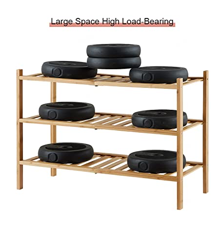 FUNGTN 2/3 Tier Bamboo Shoe Rack, Stand Shelf Shelving Hallway Easy Build Shelves, Large Storage Capacity Wooden Shoe Stand and Organiser, Perfect for Hallway, Bedroom, Small Spaces,B-Three~Layers